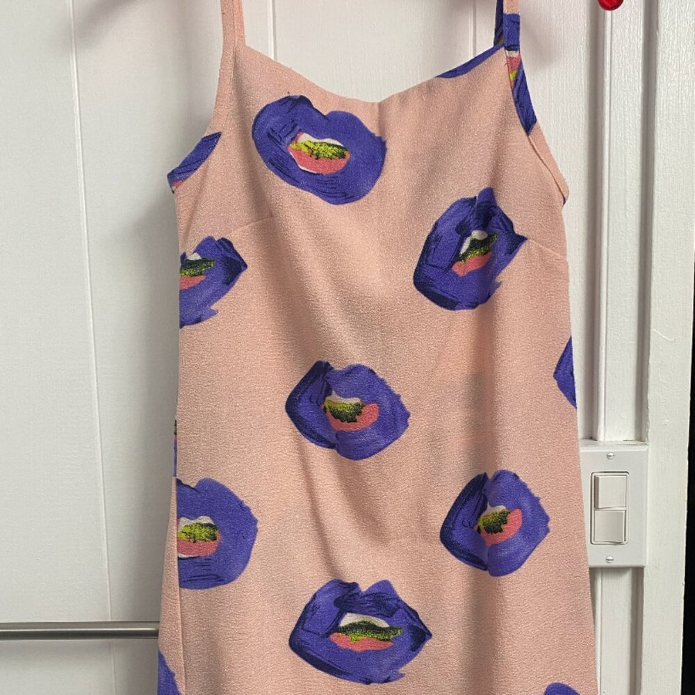 Like New Pippa Lynn Small Pink Purple Lips MIni Dress